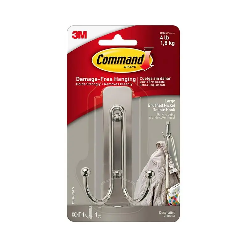 Command Large Double Hook – Brushed Nickel Finish, 1.8Kg Capacity 1