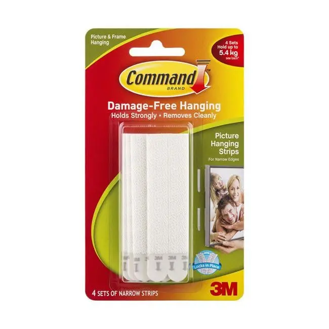Command Narrow Picture Hanging Strips 17207 – White, Space-Saving Design (4-Pack) 1