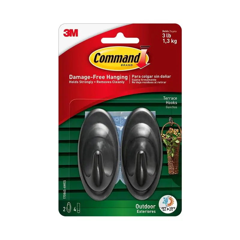 Command Outdoor Slate-Tone Medium Terrace Hooks – 2-Pack 1