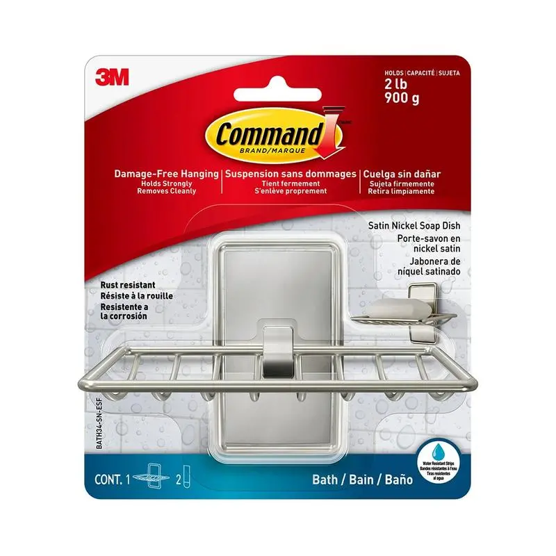 Command Satin Nickel Soap Dish – Damage-Free Wall Mount, Bath34-Sn-Es 1