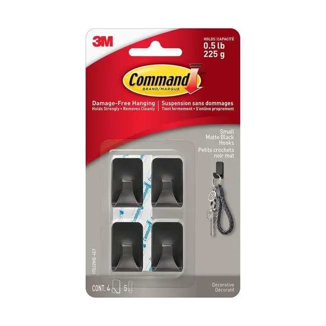 Command Small Matte Black Adhesive Hook – Pack Of 4 1