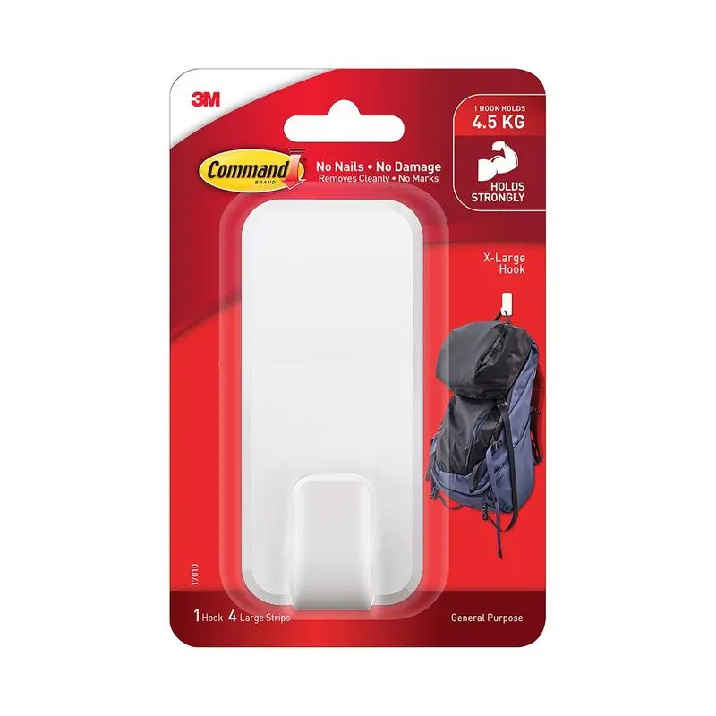 Command X-Large Utility Hook – White, 4.5 Kg Weight Capacity, Heavy-Duty Adhesive (17010-Es) 1