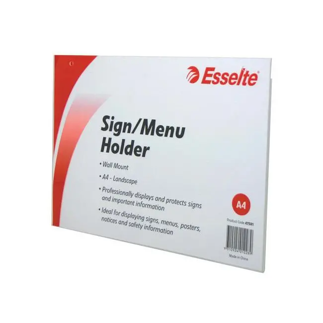 Esselte A4 Wall-Mounted Sign Or Menu Holder – Landscape/Portrait 1