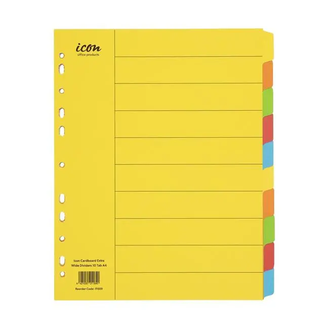 Extra-Wide 10-Tab Colored Cardboard Index Dividers By Icon 1