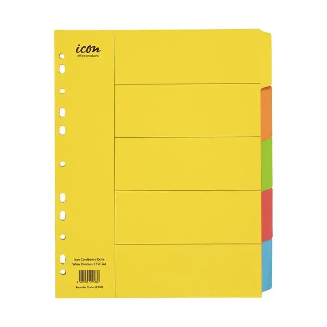 Extra-Wide 5-Tab Colored Cardboard Index Dividers By Icon 1