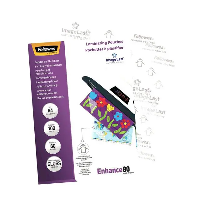 Fellowes A4 Gloss Laminating Pouches – 80 Micron, Pack Of 100 1