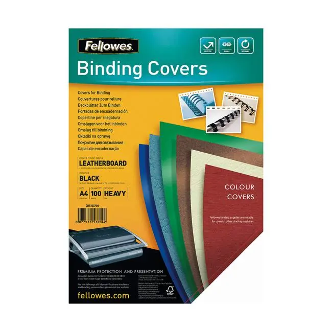Fellowes A4 Thermal Binding Covers – 250Gsm Black, Pack Of 100 1
