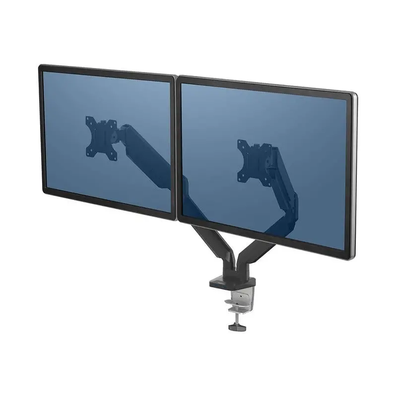 Fellowes Dual Monitor Arm – 40" Adjustable Height With Integrated Usb Hub, Platinum Finish 1
