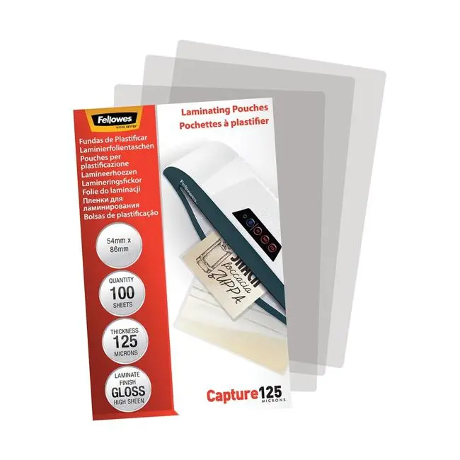 Fellowes Mini Laminating Pouches – 54 × 86Mm, 125 Micron, Pack Of 100 1