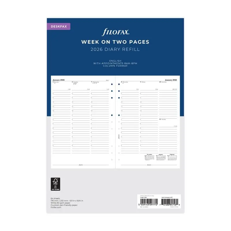Filofax Classic Deskfax A5 Refill 2026 – Weekly Two-Page Layout 1