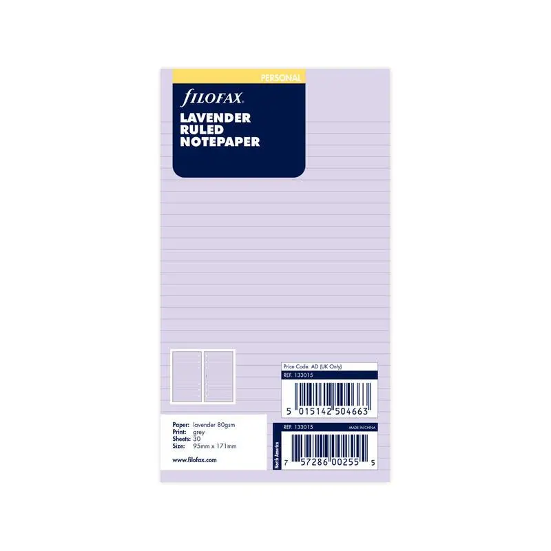 Filofax Lavender Notepaper Refill – 30 Sheets, Personal Size (F133015) 1