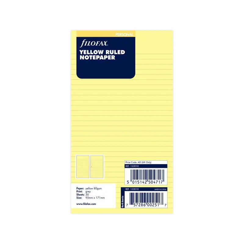 Filofax Personal Notepaper Refill – Yellow Ruled, 30 Sheets 1