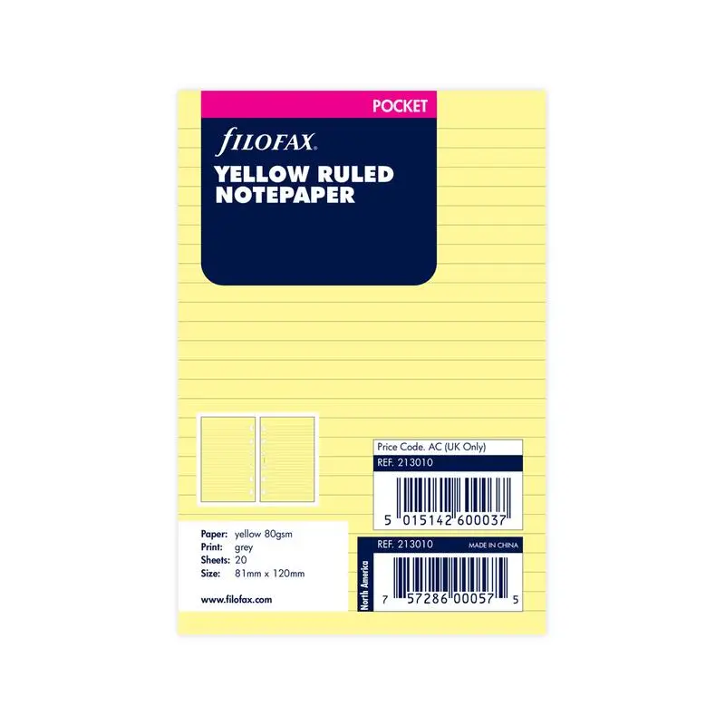 Filofax Pocket Refill: 20-Sheet Yellow Notepaper 1