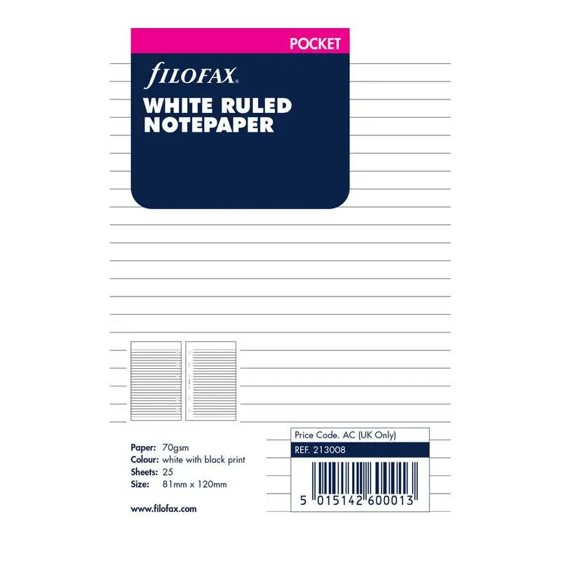 Filofax Pocket-Sized Ruled Notepad Refill (20 Sheets) 1