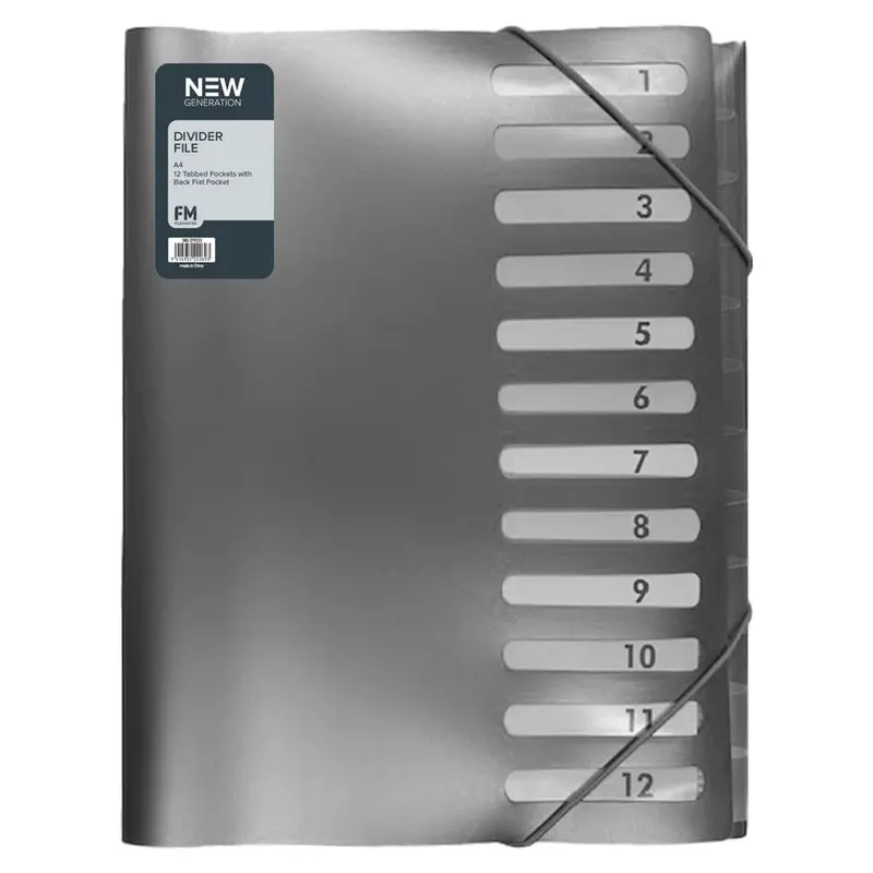 Fm A4 Gunmetal Black Divider File – 12-Tab Organized System 1