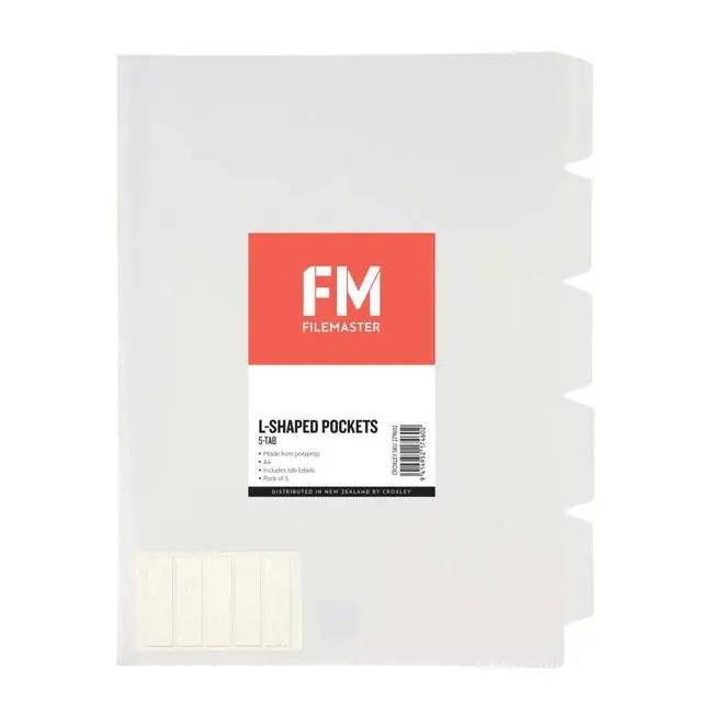 Fm Clear L-Shaped A4 Pockets With 5 Tabs – Pack Of 5 1