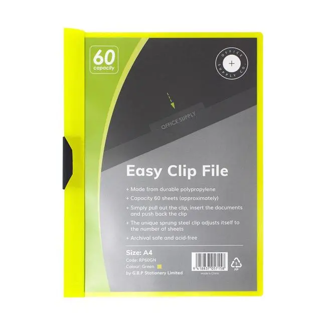 Green A4 Clip File – Holds Up To 60 Sheets 1