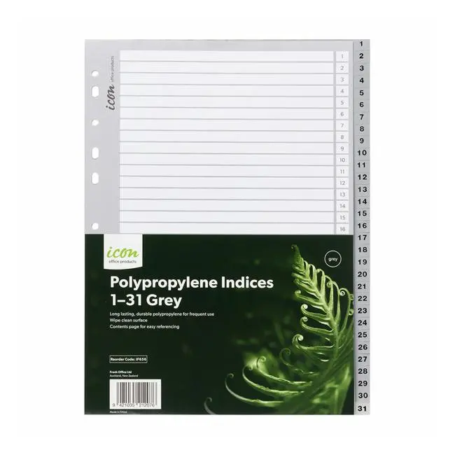 Icon Grey Pp Numerical Index Dividers (1–31) 1
