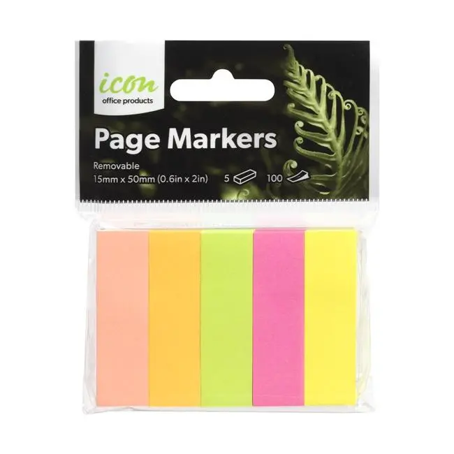 Icon Neon Page Markers – 15 × 50 Mm, 5-Piece Assortment 1