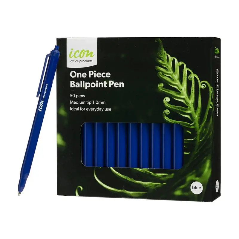 Icon One-Piece Ballpoint Pens – Blue Ink, Bulk Pack Of 50 (Ibp1Pblue50) 1