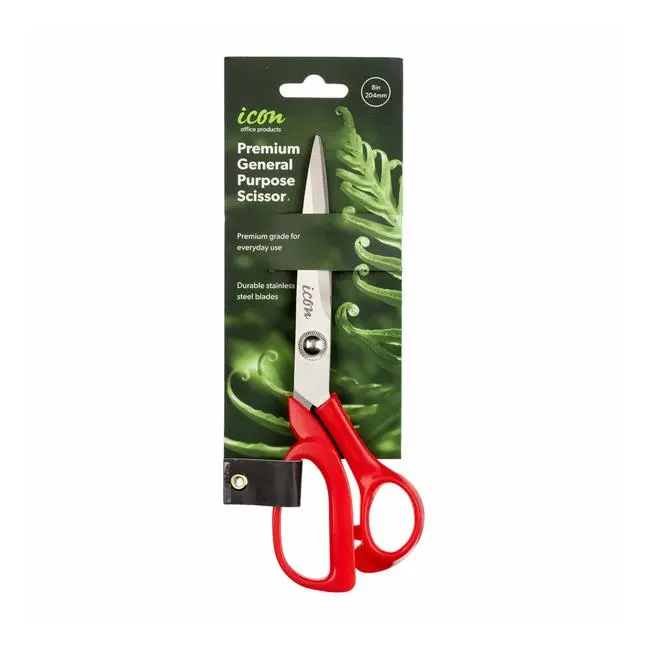 Icon Premium 8-Inch Scissors – Stainless Steel, Red-Accent Handle 1