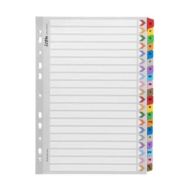 Icon Reinforced Cardboard A–Z Index Dividers — Assorted Colours 1