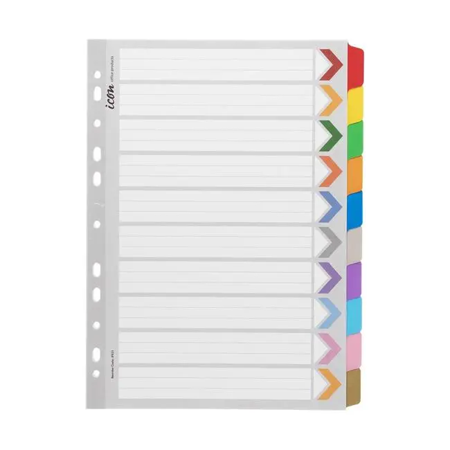 Icon Reinforced Cardboard Divider Set — 10 Coloured Tabs 1