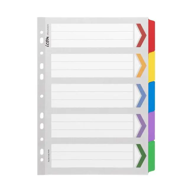 Icon Reinforced Cardboard Divider Set — 5 Coloured Tabs 1