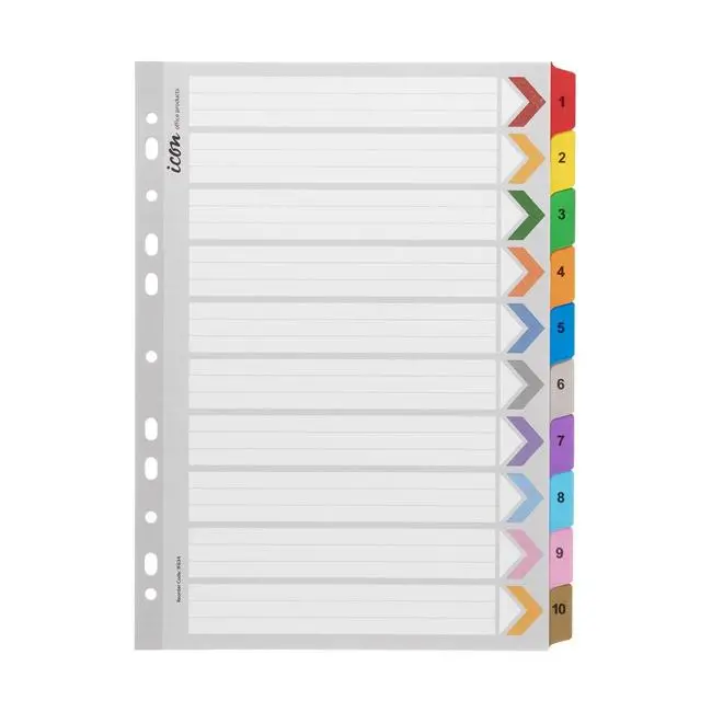 Icon Reinforced Cardboard Numerical Index Dividers — 1–10, Assorted Colours 1