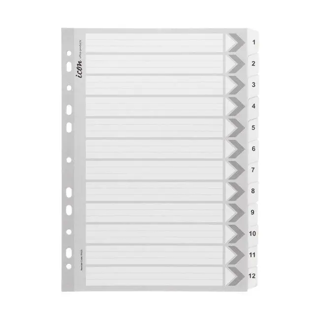 Icon Reinforced Cardboard Numerical Index Dividers — 1–12, White 1