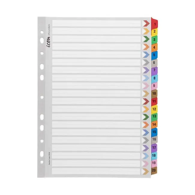 Icon Reinforced Cardboard Numerical Index Dividers — 1–20, Assorted Colours 1