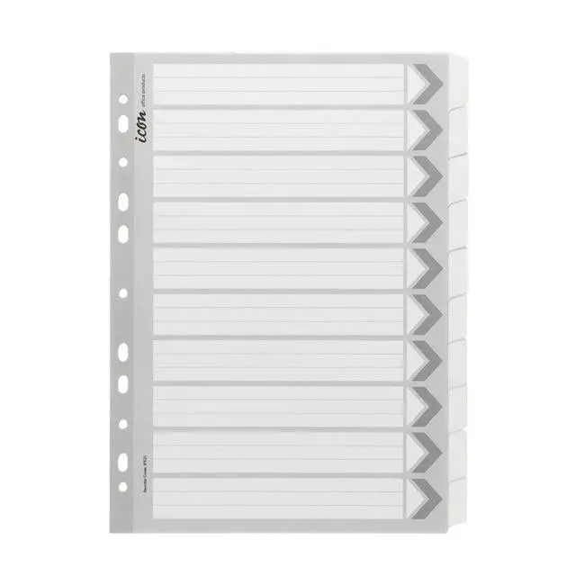 Icon Reinforced Tab Cardboard Dividers – 10-Section, White 1