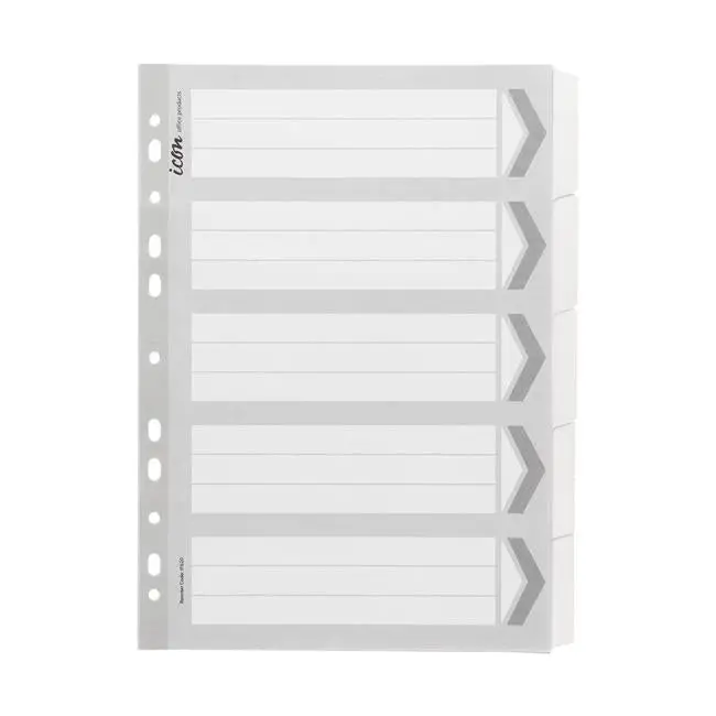Icon Reinforced Tab Cardboard Dividers – 5-Section, White 1