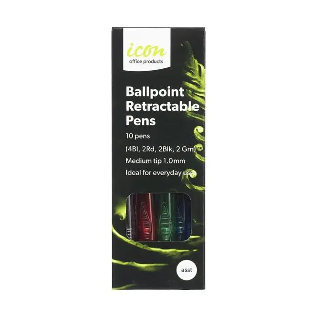 Icon Retractable Ballpoint Pens – Medium Point, Assorted Colors (10-Pack) 1