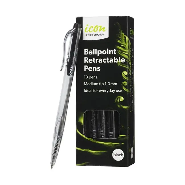 Icon Retractable Ballpoint Pens – Medium Point, Black Ink (10-Pack) 1