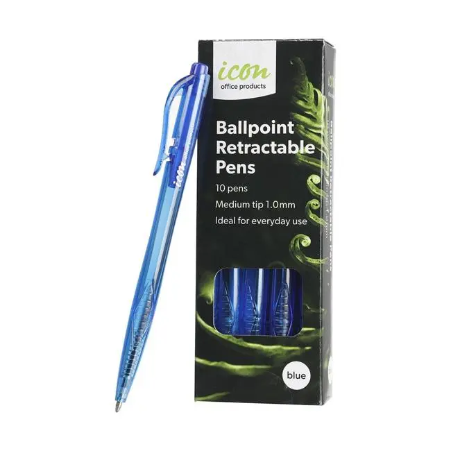 Icon Retractable Ballpoint Pens – Medium Point, Blue Ink (10-Pack) 1