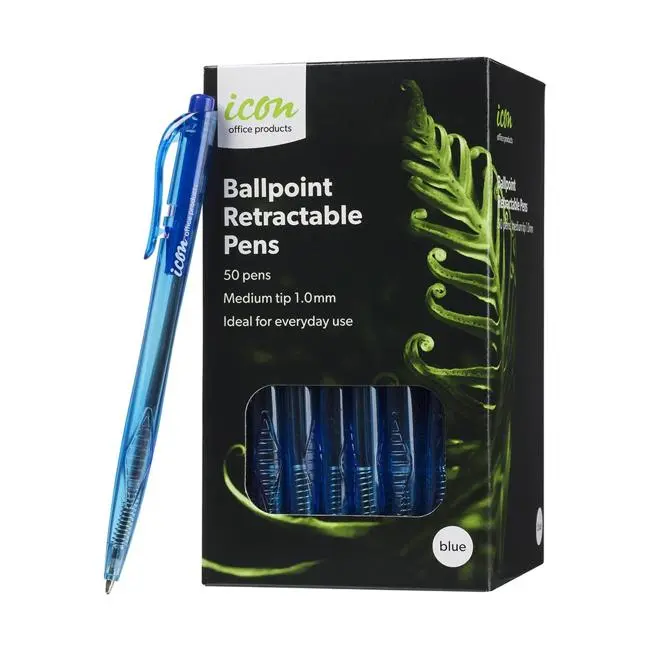 Icon Retractable Ballpoint Pens – Medium Point, Blue Ink (50-Pack) 1