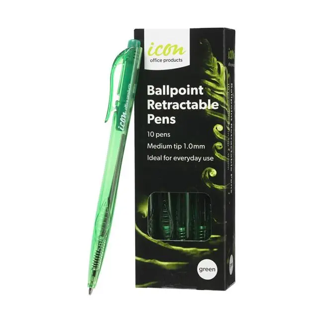 Icon Retractable Ballpoint Pens – Medium Point, Green Ink (10-Pack) 1