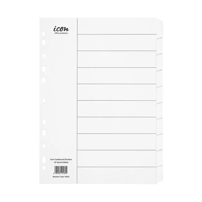 Icon Standard Cardboard Dividers – 10-Tab, White 1