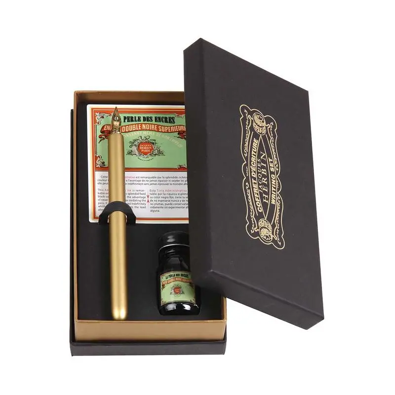 Jacques Herbin Calligraphy Set – Perle Noir Ink & Nib, Elegant Writing Starter Kit 1