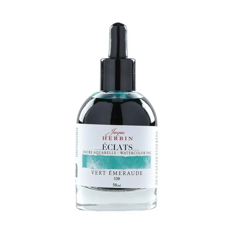 Jacques Herbin Emerald Green Watercolor Ink – 50 Ml Bottle, Luminous & Lightfast (C1920520) 1