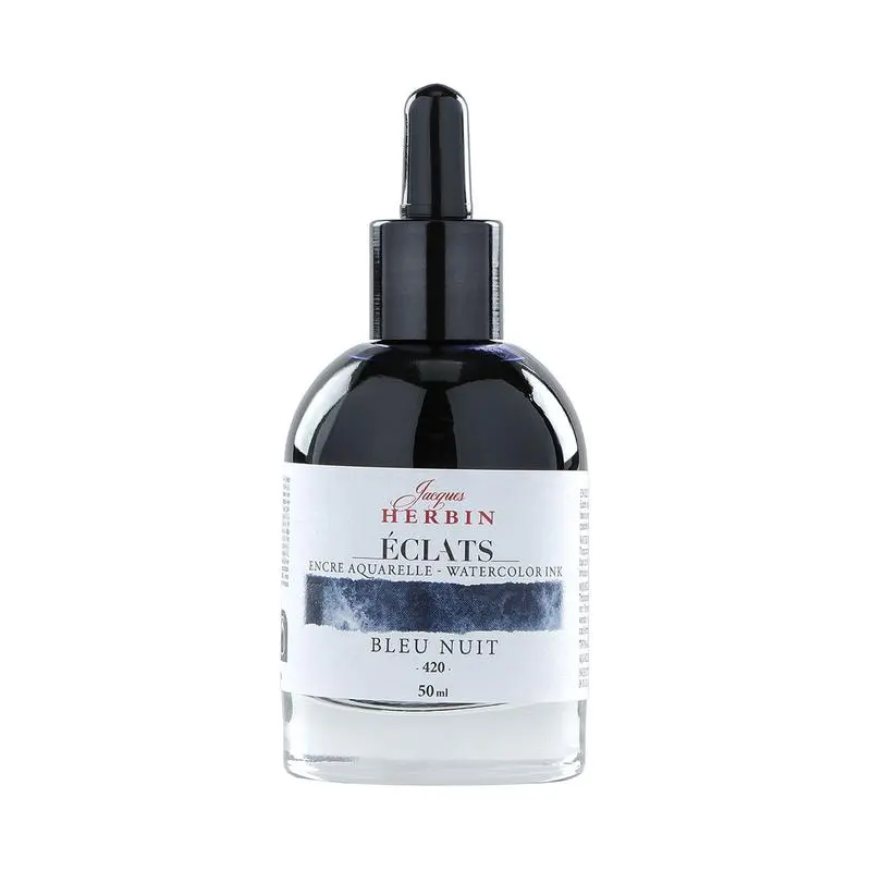 Jacques Herbin Midnight Blue Watercolour Ink – 50 Ml Deep, Lightfast Liquid Hue 1