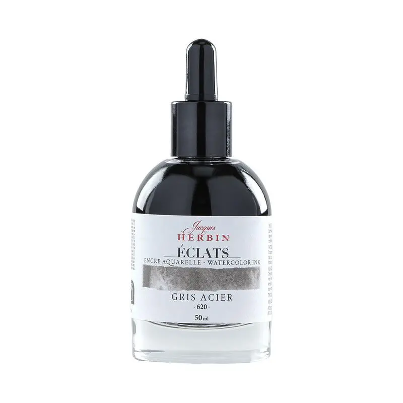 Jacques Herbin Watercolour Ink – Steel Grey No. 620, 50Ml Bottled Pigment For Layered Washes 1