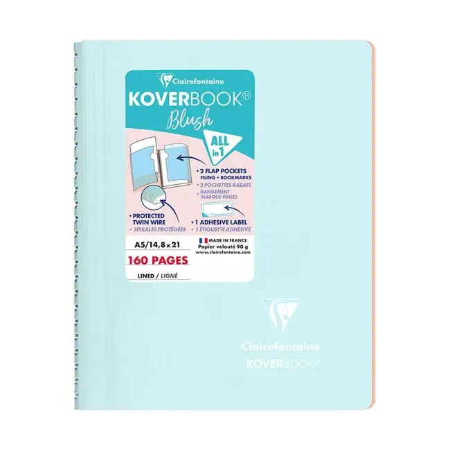 Koverbook Spiral-Bound A5 Lined Notebook – Blush Cover With Ice Blue Pages 1