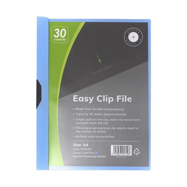 Light Blue Clip Easy File For A4 (30-Sheet Capacity) By Osc 1