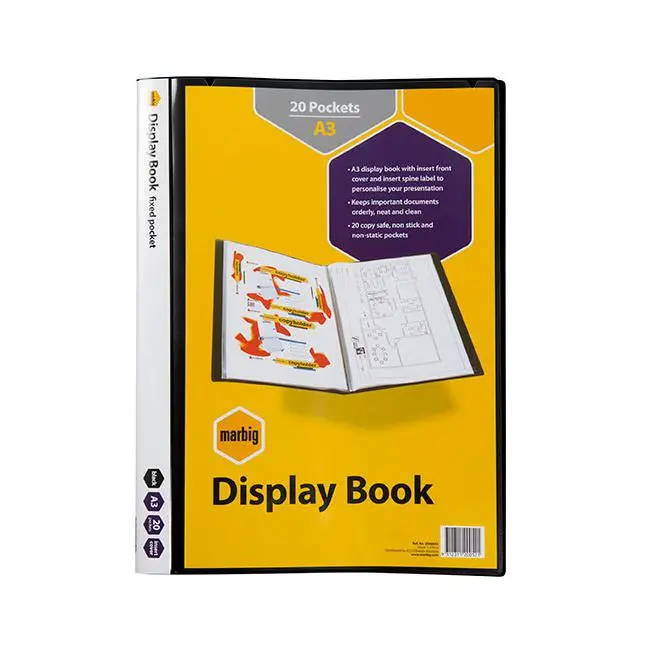 Marbig Non-Refillable A3 Display Book — 20-Pocket Black Cover 1