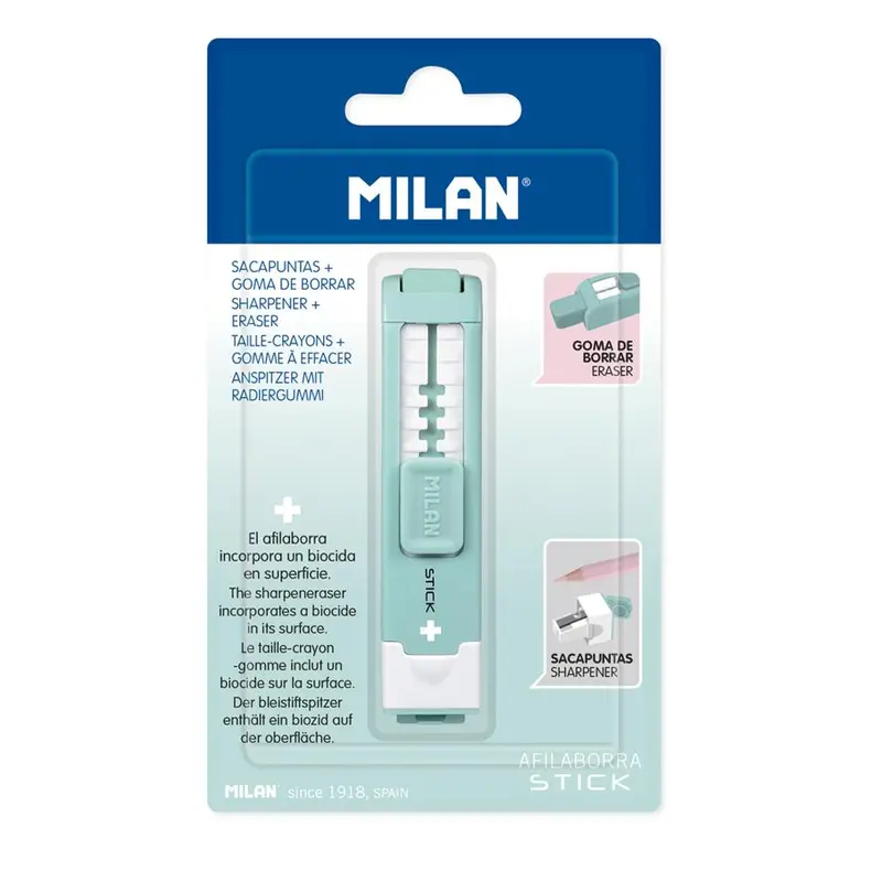 Milan Antibacterial Turquoise Eraser & Sharpener – Two-In-One Tool (214391) 1