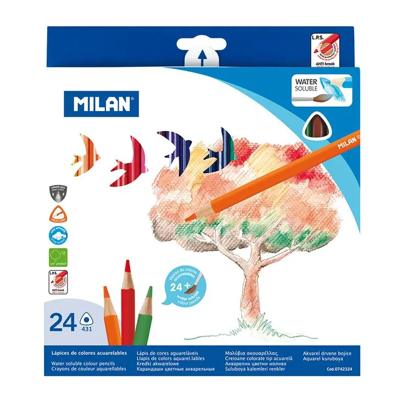 Milan Triangular Watercolour Pencil Set (24 Assorted Colours) 1