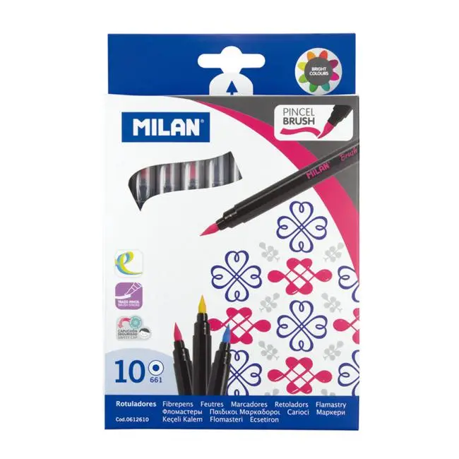 Milan Water-Based Brush-Tip Markers – 10-Piece Assorted Colour Set 1