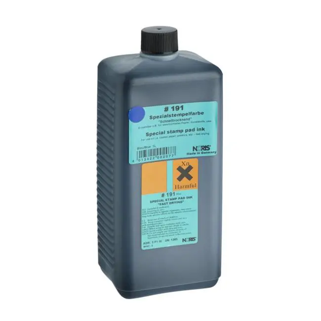 Noris #191 Quick-Dry Blue Ink – 1-Litre Bottle For Stamp Pads & Printers 1